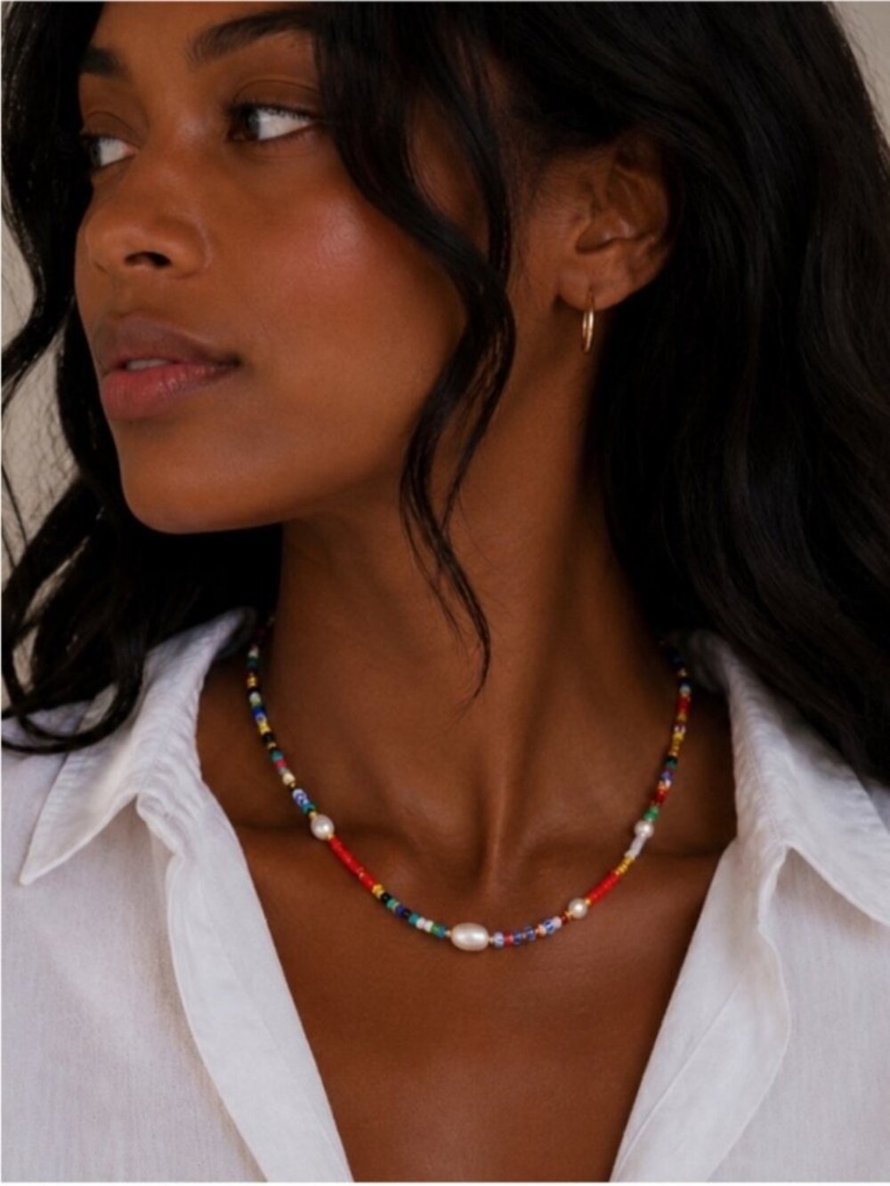 New! Preppy Colorful Red Beaded Mixed Necklace NWOT 1039